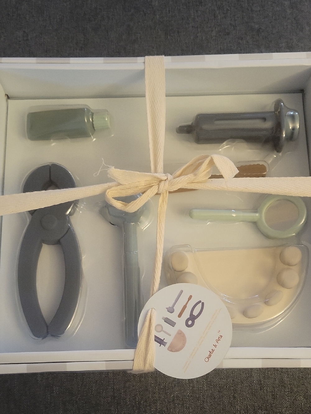 Charlie & Aria Toy Dental Care Set - Gray, Sage, Cream